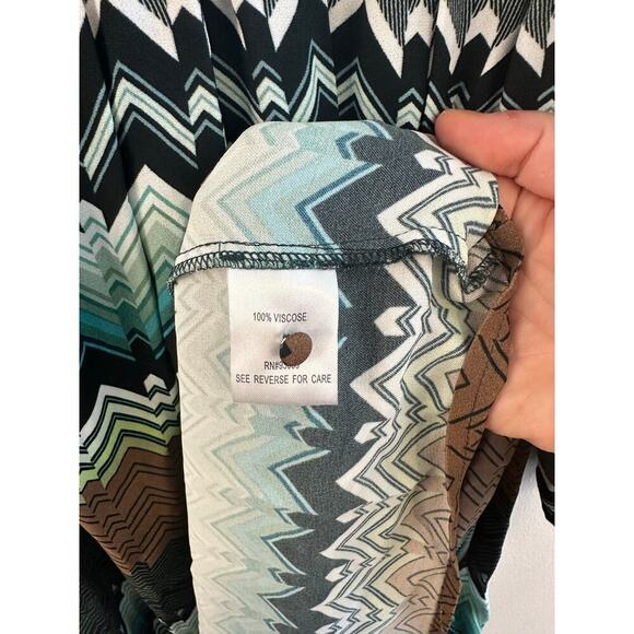 Tyler Boë Taylor Chevron Midi Long Sleeve 100% Viscose Flowy Smocked Dress XS - Picture 8 of 9